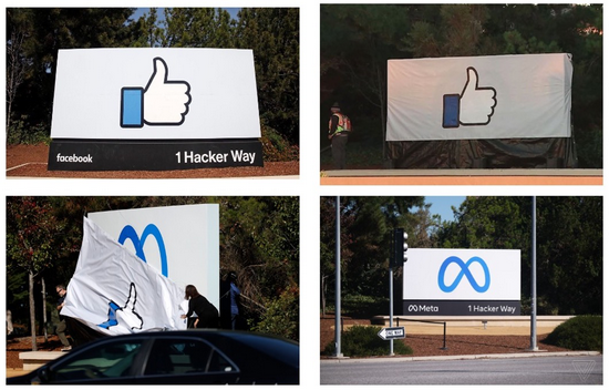 Facebook 硅谷总部更换公司图标与名字，图片来自于 Twitter